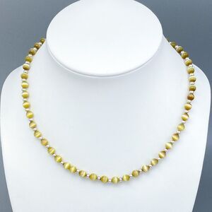 New Women's Sterling Silver 925 Gold Synthetic Cat's Eye Bead Necklace 16-17.5"